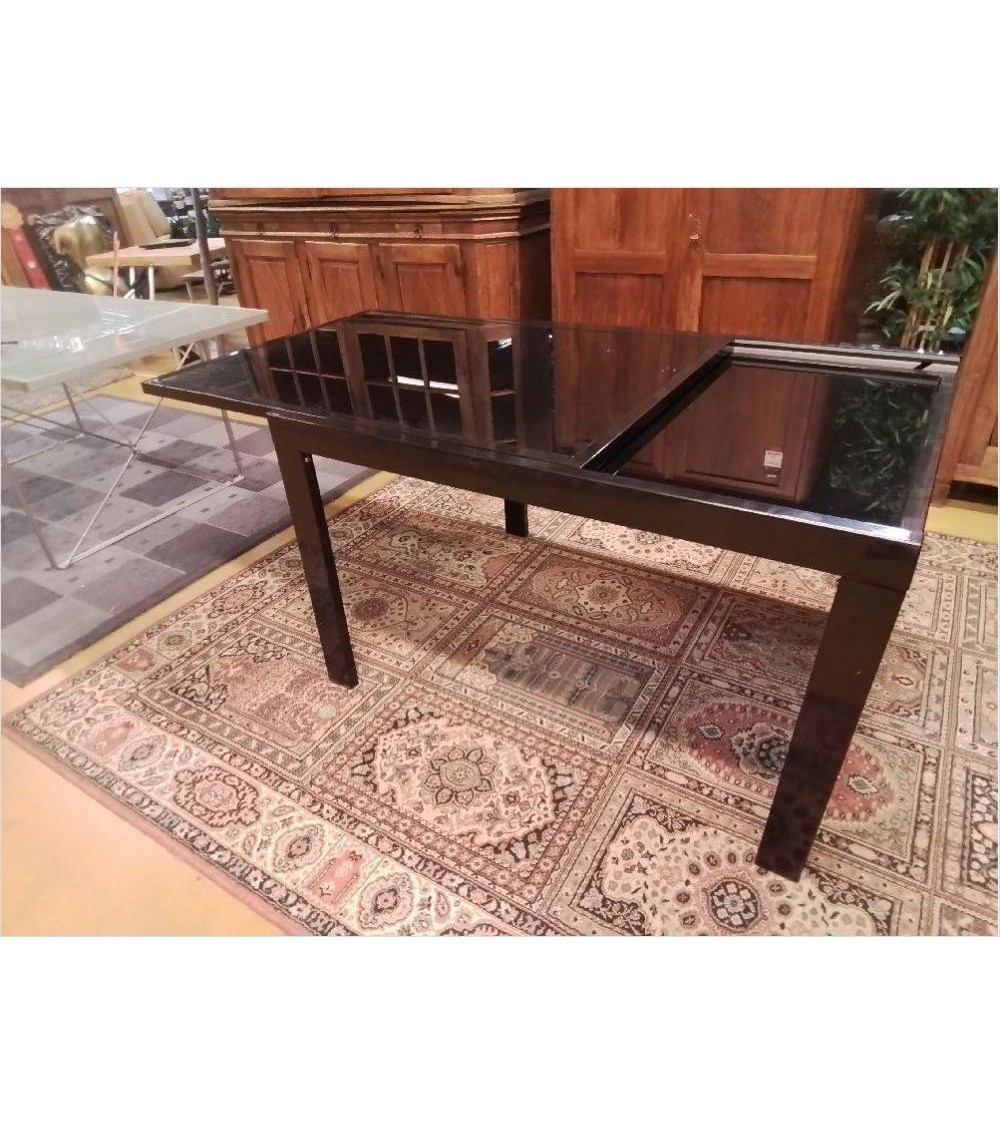 TABLE VERRE PIED MÉTALLIQUE  1 ALLONGE 120