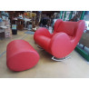 FAUTEUIL ROCKING CHAIR CUIR + POUF