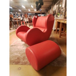 FAUTEUIL ROCKING CHAIR CUIR + POUF